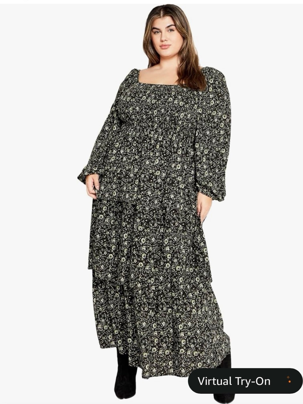 City Chic Dahlia Floral Tiered Ruffles Maxi with Square Neck Size 14